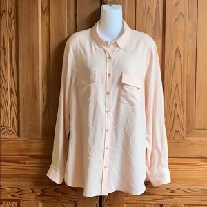 GO Silk Blush Pink Button Up Blouse